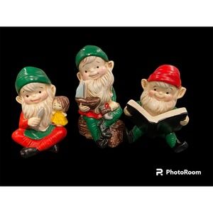 Vintage Homco (3) Christmas Elves ~4" tall Set 5205